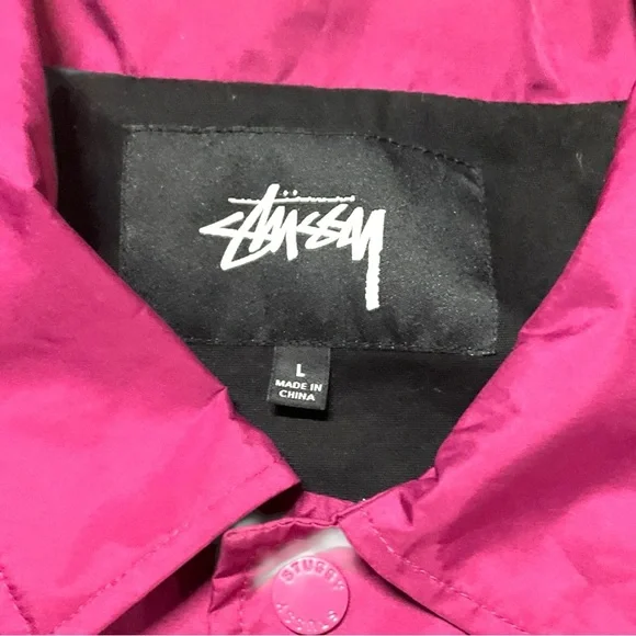 💥 Stüssy Coaches Jacket 💜 Magenta Pink Size L Streetwear Skate Windbreaker